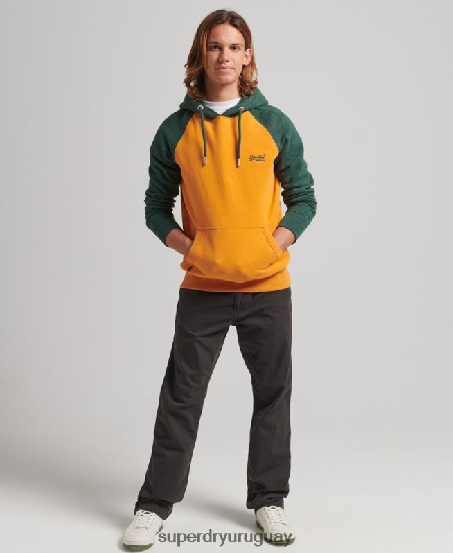 uy Superdry hombres sudadera con capucha y logo vintage de algodón orgánico oro DT2N8Z820 ropa