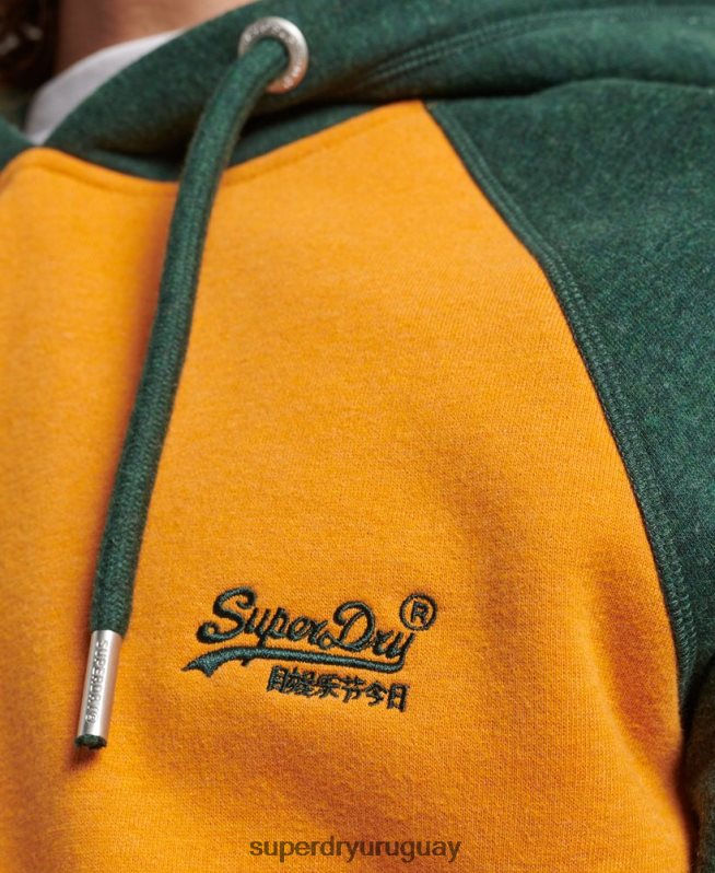 uy Superdry hombres sudadera con capucha y logo vintage de algodón orgánico oro DT2N8Z820 ropa