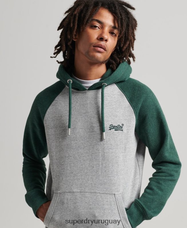 uy Superdry hombres sudadera con capucha y logo vintage de algodón orgánico verde DT2N8Z547 ropa
