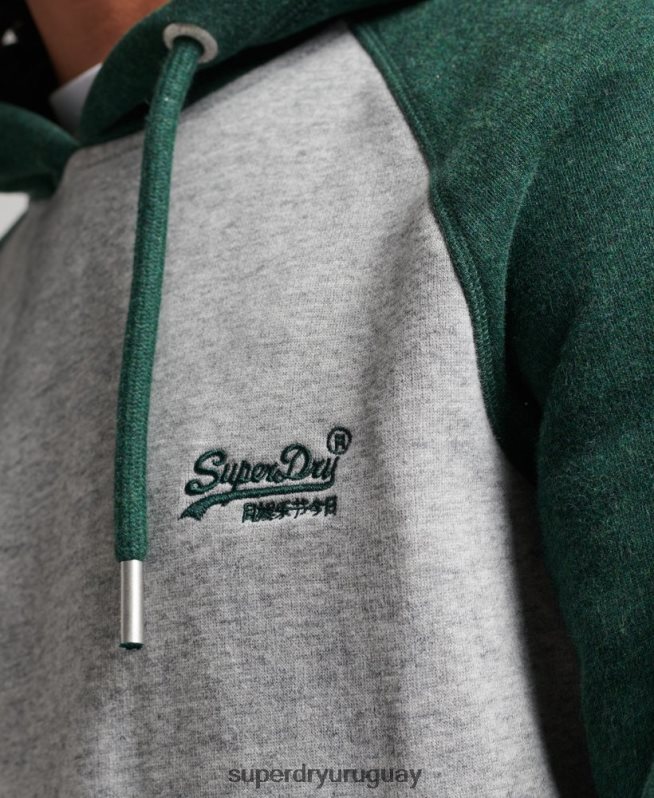 uy Superdry hombres sudadera con capucha y logo vintage de algodón orgánico verde DT2N8Z547 ropa