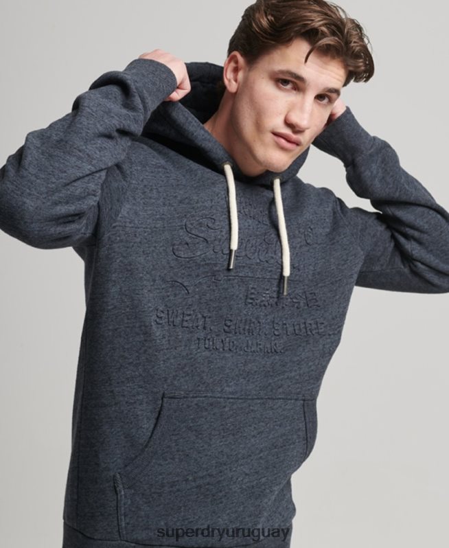 uy Superdry hombres sudadera con capucha y logo vintage en relieve Armada DT2N8Z767 ropa