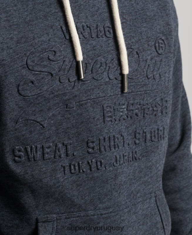 uy Superdry hombres sudadera con capucha y logo vintage en relieve Armada DT2N8Z767 ropa