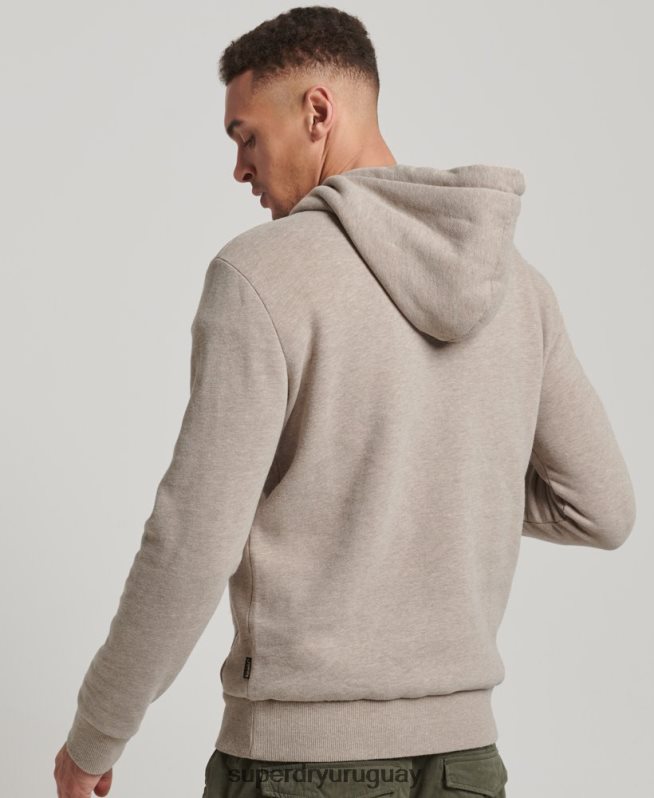 uy Superdry hombres sudadera con capucha y logo vintage en relieve crema DT2N8Z737 ropa