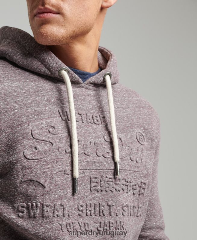 uy Superdry hombres sudadera con capucha y logo vintage en relieve marrón DT2N8Z573 ropa