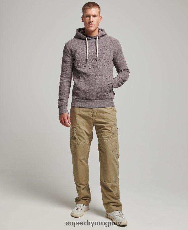 uy Superdry hombres sudadera con capucha y logo vintage en relieve marrón DT2N8Z573 ropa