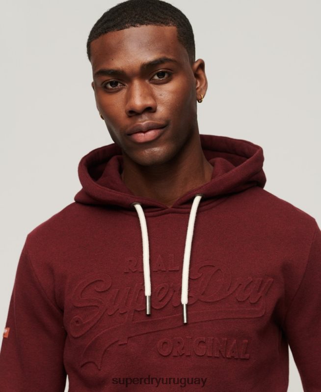 uy Superdry hombres sudadera con capucha y logo vintage en relieve rojo DT2N8Z533 ropa