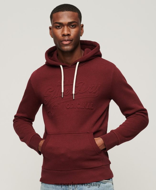uy Superdry hombres sudadera con capucha y logo vintage en relieve rojo DT2N8Z533 ropa