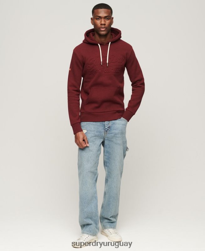 uy Superdry hombres sudadera con capucha y logo vintage en relieve rojo DT2N8Z533 ropa