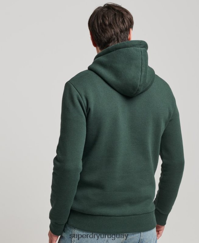 uy Superdry hombres sudadera con capucha y logo vintage en relieve verde DT2N8Z546 ropa