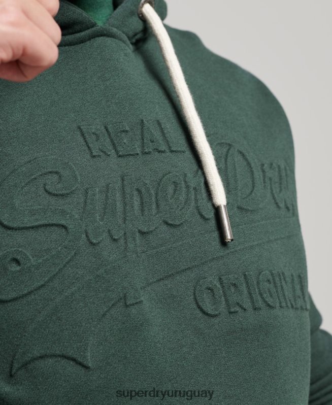 uy Superdry hombres sudadera con capucha y logo vintage en relieve verde DT2N8Z546 ropa