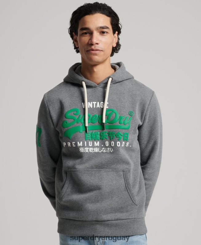 uy Superdry hombres sudadera con capucha y logo vintage gris DT2N8Z5155 ropa
