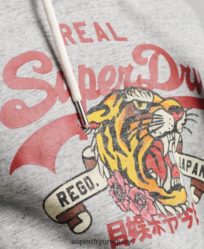 uy Superdry hombres sudadera con capucha y logo vintage gris DT2N8Z515 ropa