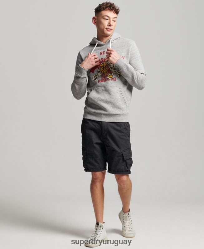 uy Superdry hombres sudadera con capucha y logo vintage gris DT2N8Z515 ropa