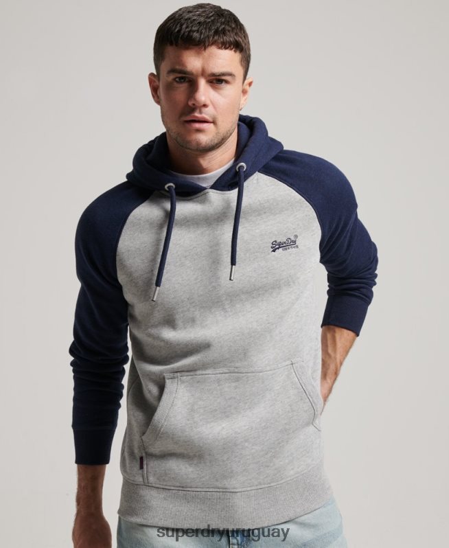 uy Superdry hombres sudadera con capucha y logo vintage gris DT2N8Z689 ropa