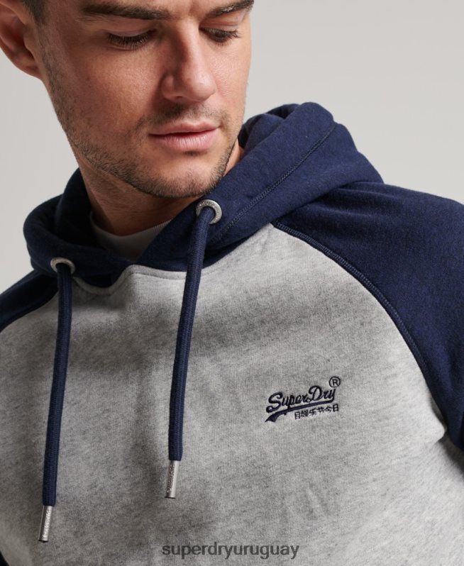 uy Superdry hombres sudadera con capucha y logo vintage gris DT2N8Z689 ropa