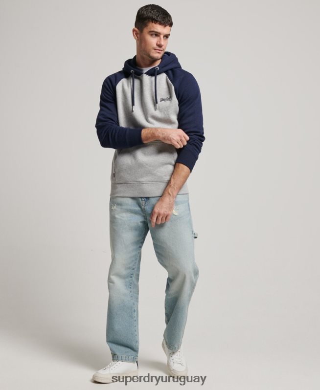 uy Superdry hombres sudadera con capucha y logo vintage gris DT2N8Z689 ropa