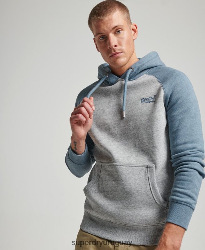 uy Superdry hombres sudadera con capucha y logo vintage gris DT2N8Z766 ropa