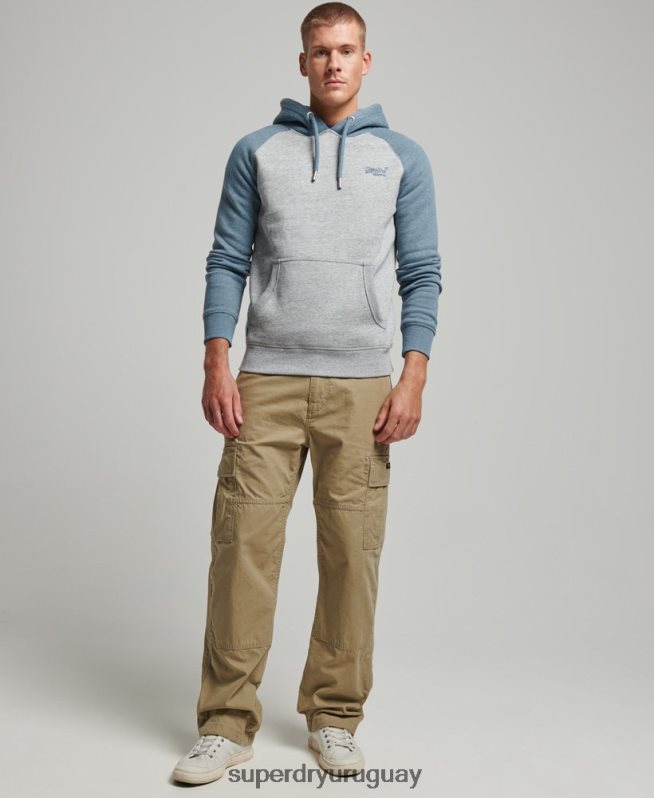 uy Superdry hombres sudadera con capucha y logo vintage gris DT2N8Z766 ropa
