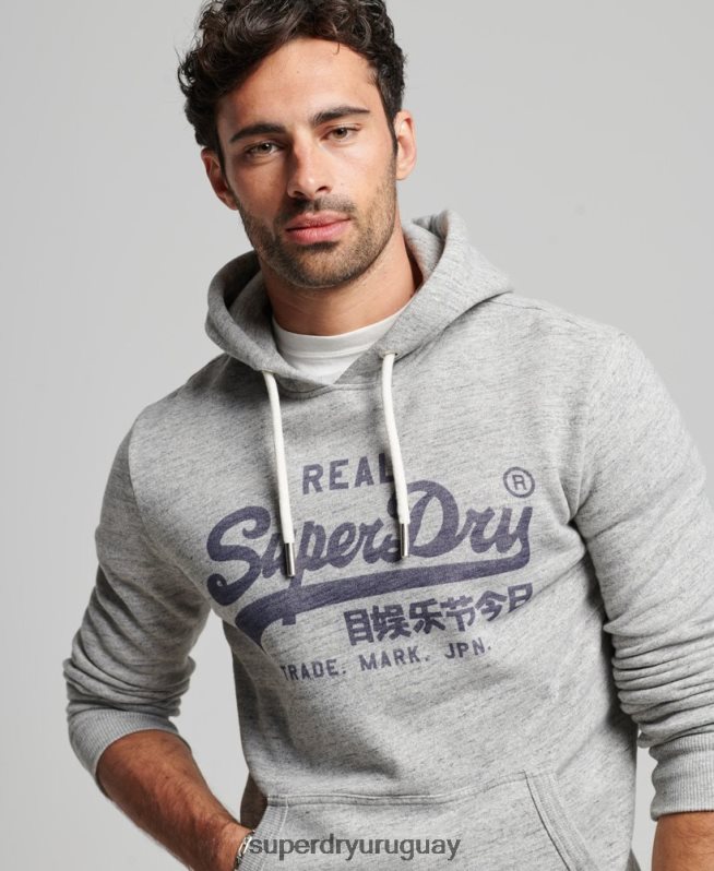 uy Superdry hombres sudadera con capucha y logo vintage gris DT2N8Z789 ropa