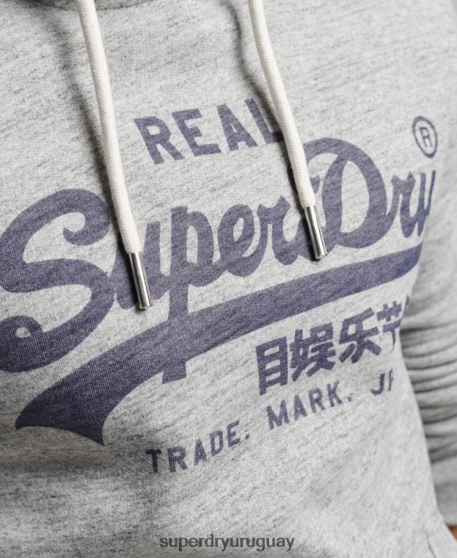 uy Superdry hombres sudadera con capucha y logo vintage gris DT2N8Z789 ropa