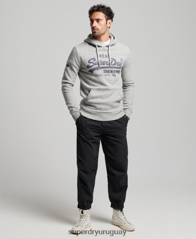 uy Superdry hombres sudadera con capucha y logo vintage gris DT2N8Z789 ropa