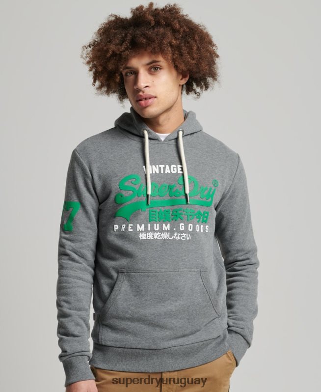 uy Superdry hombres sudadera con capucha y logo vintage gris DT2N8Z835 ropa