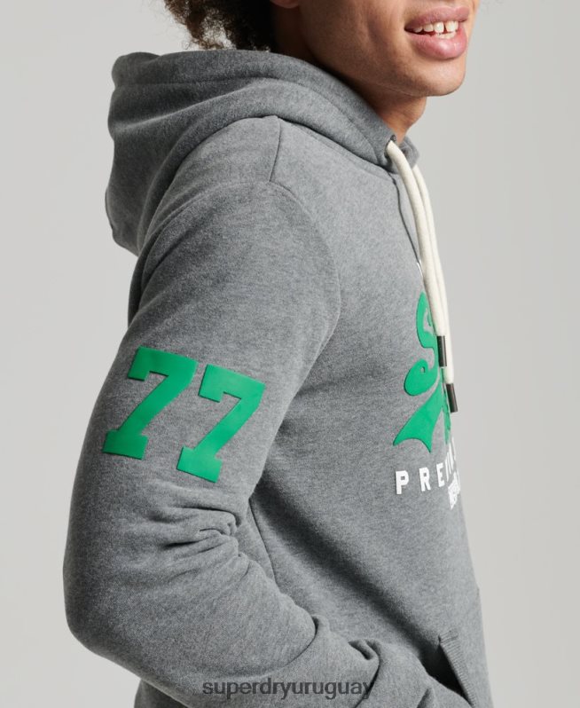 uy Superdry hombres sudadera con capucha y logo vintage gris DT2N8Z835 ropa