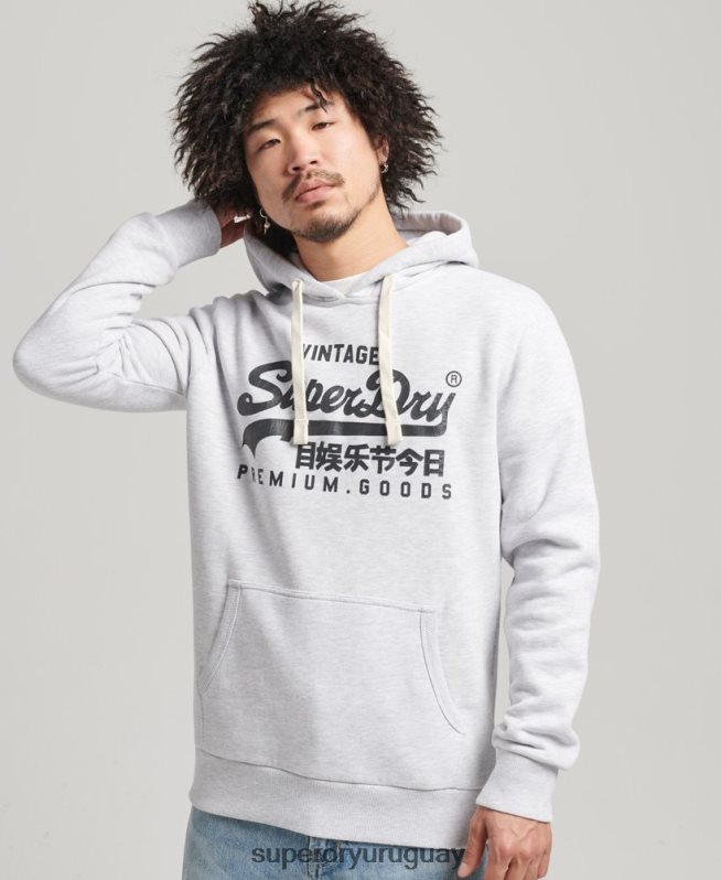 uy Superdry hombres sudadera con capucha y logo vintage gris claro DT2N8Z5082 ropa