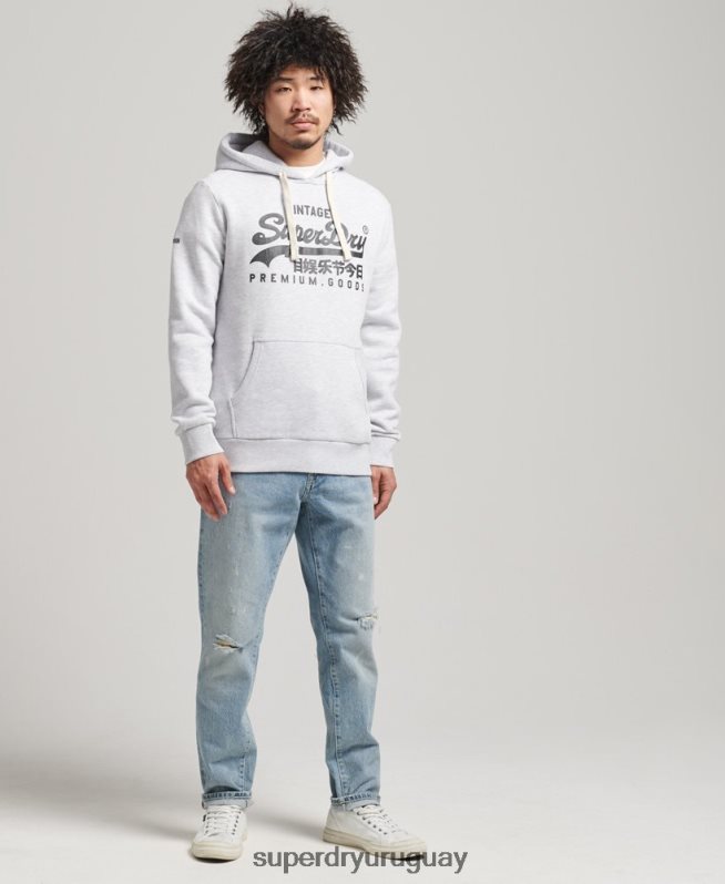 uy Superdry hombres sudadera con capucha y logo vintage gris claro DT2N8Z5082 ropa