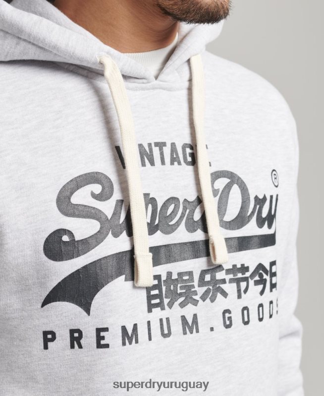uy Superdry hombres sudadera con capucha y logo vintage gris claro DT2N8Z5082 ropa