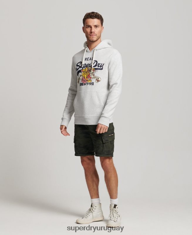 uy Superdry hombres sudadera con capucha y logo vintage gris claro DT2N8Z615 ropa