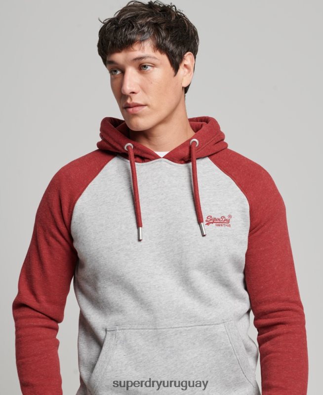 uy Superdry hombres sudadera con capucha y logo vintage gris claro DT2N8Z784 ropa