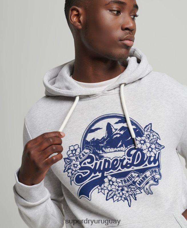 uy Superdry hombres sudadera con capucha y logo vintage gris claro DT2N8Z841 ropa