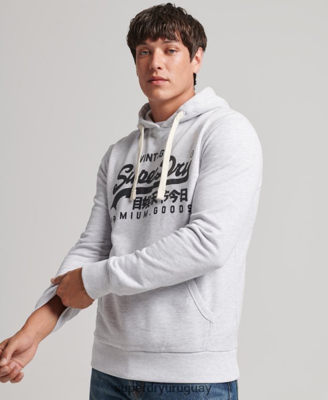 uy Superdry hombres sudadera con capucha y logo vintage gris claro DT2N8Z853 ropa