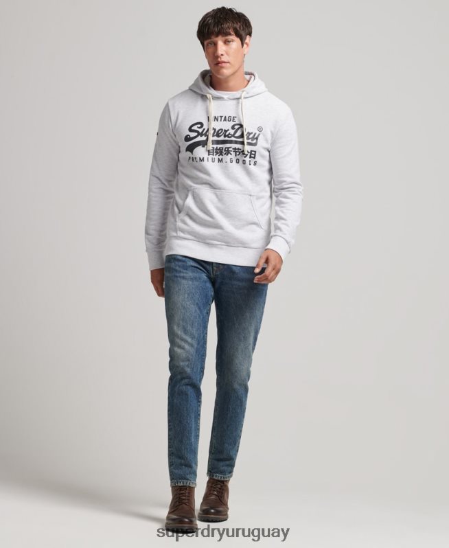 uy Superdry hombres sudadera con capucha y logo vintage gris claro DT2N8Z853 ropa