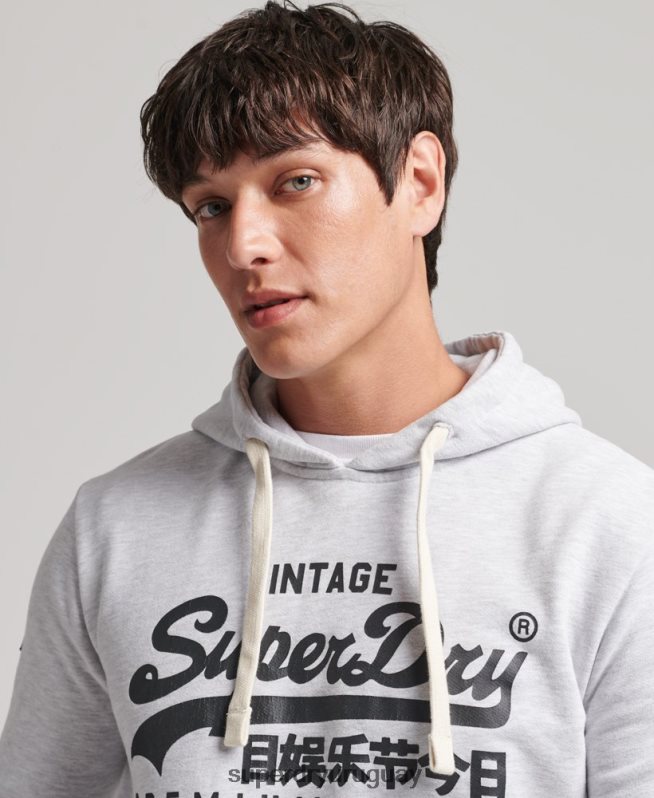 uy Superdry hombres sudadera con capucha y logo vintage gris claro DT2N8Z853 ropa