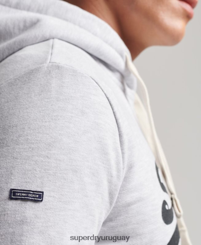 uy Superdry hombres sudadera con capucha y logo vintage gris claro DT2N8Z853 ropa