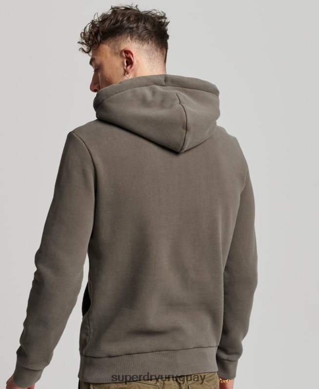 uy Superdry hombres sudadera con capucha y logo vintage gris oscuro DT2N8Z535 ropa