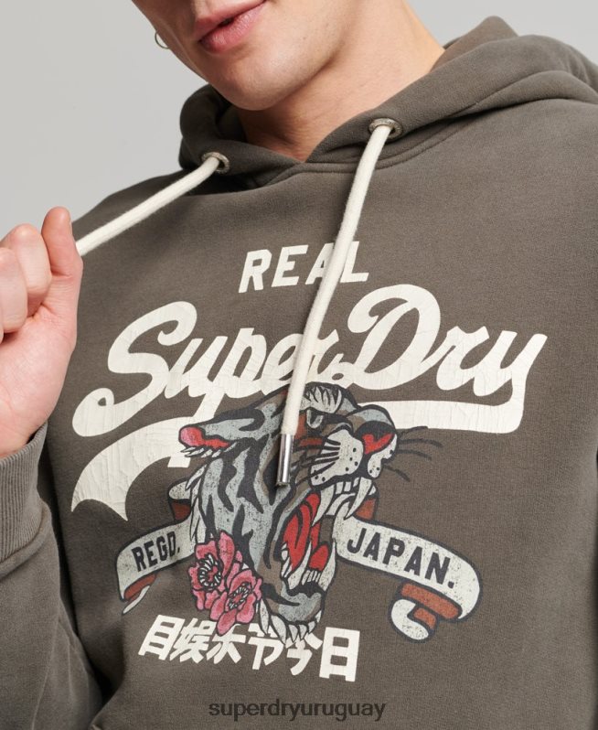 uy Superdry hombres sudadera con capucha y logo vintage gris oscuro DT2N8Z535 ropa