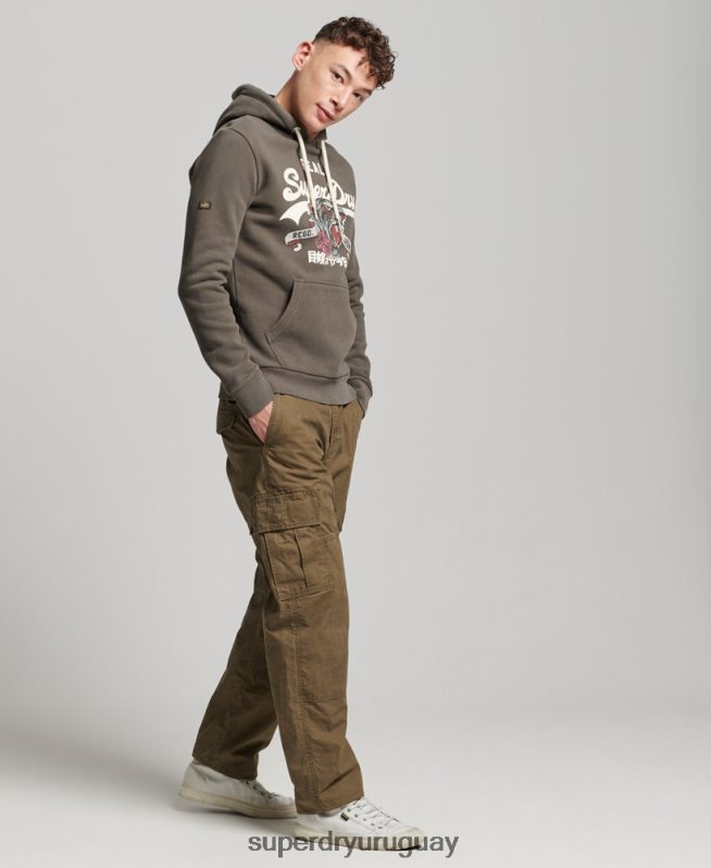 uy Superdry hombres sudadera con capucha y logo vintage gris oscuro DT2N8Z535 ropa