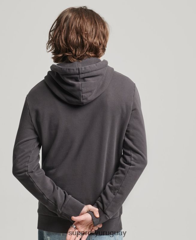 uy Superdry hombres sudadera con capucha y logo vintage gris oscuro DT2N8Z544 ropa