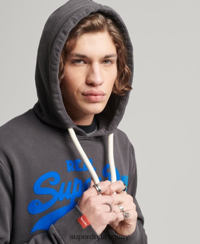 uy Superdry hombres sudadera con capucha y logo vintage gris oscuro DT2N8Z544 ropa