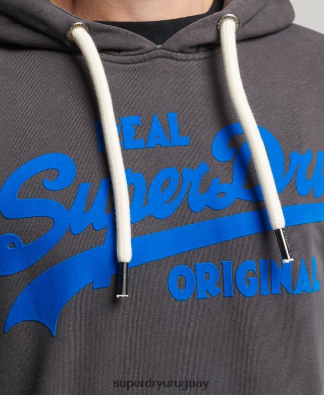 uy Superdry hombres sudadera con capucha y logo vintage gris oscuro DT2N8Z544 ropa