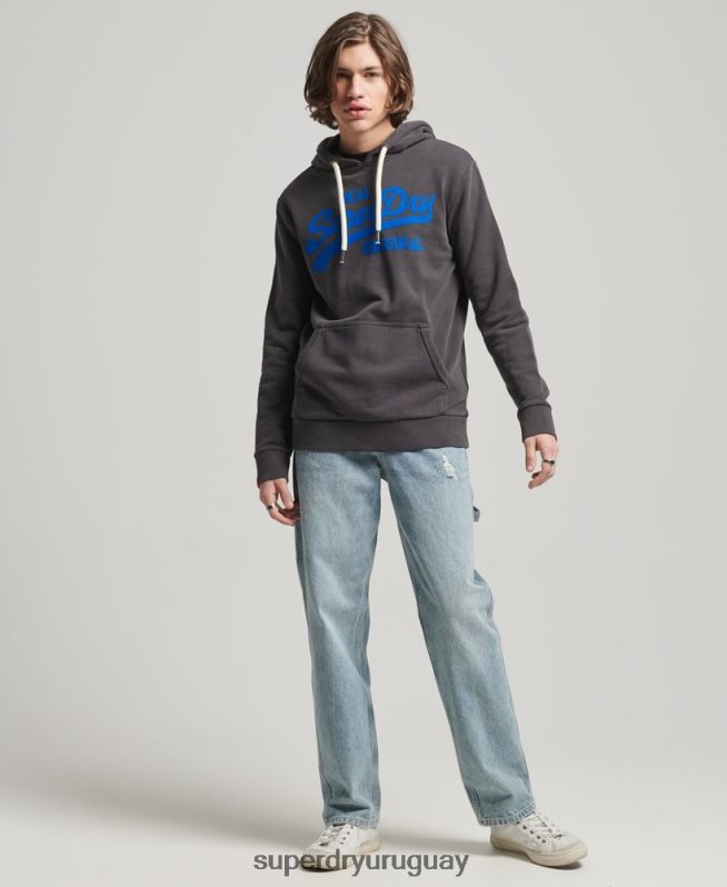 uy Superdry hombres sudadera con capucha y logo vintage gris oscuro DT2N8Z544 ropa