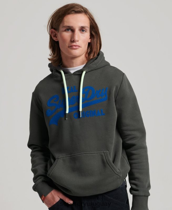 uy Superdry hombres sudadera con capucha y logo vintage gris oscuro DT2N8Z660 ropa