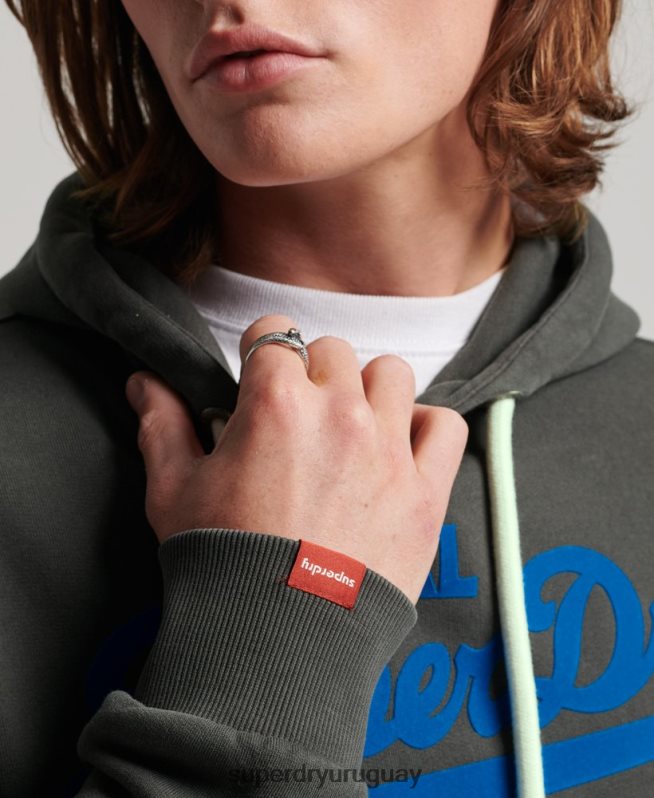 uy Superdry hombres sudadera con capucha y logo vintage gris oscuro DT2N8Z660 ropa