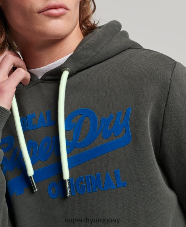uy Superdry hombres sudadera con capucha y logo vintage gris oscuro DT2N8Z660 ropa