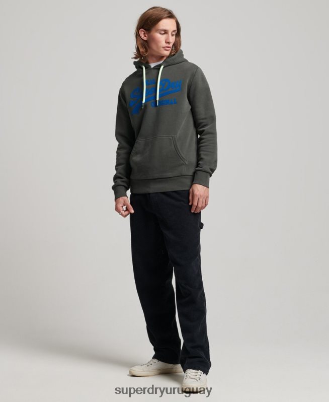 uy Superdry hombres sudadera con capucha y logo vintage gris oscuro DT2N8Z660 ropa