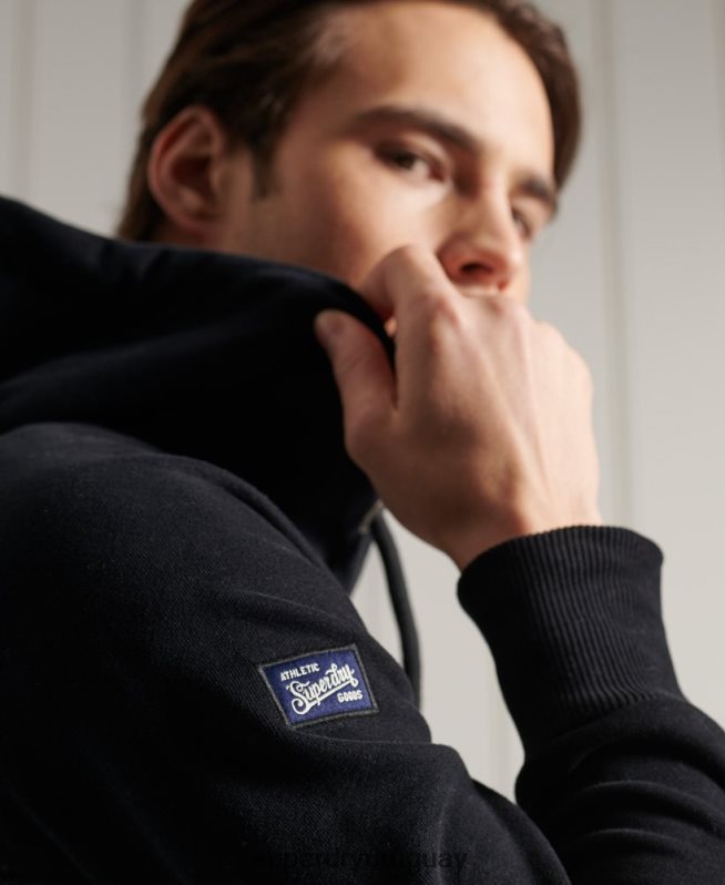uy Superdry hombres sudadera con capucha y logo vintage gris oscuro DT2N8Z873 ropa