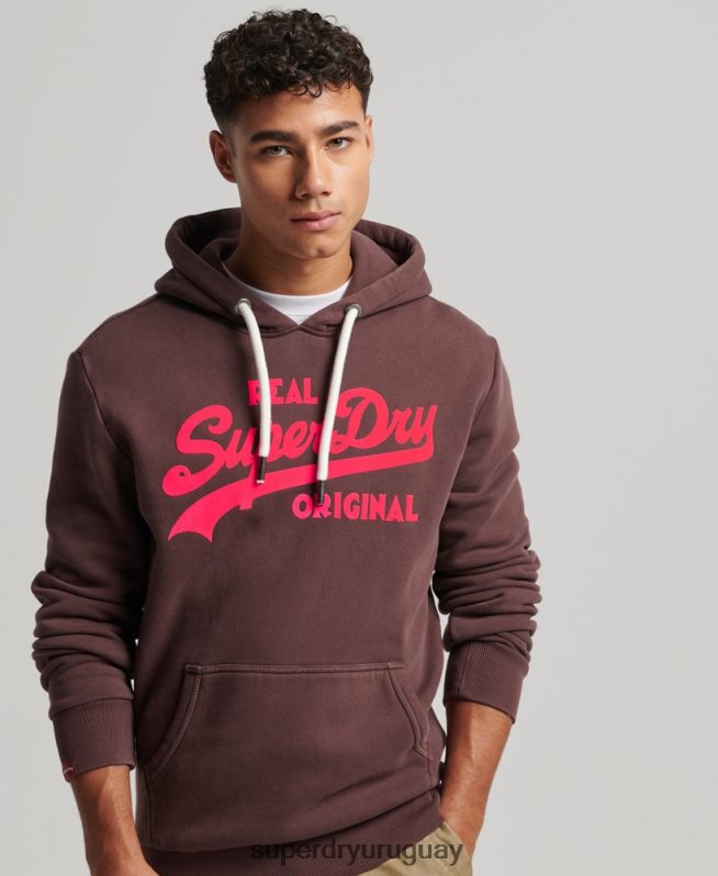 uy Superdry hombres sudadera con capucha y logo vintage marrón DT2N8Z588 ropa